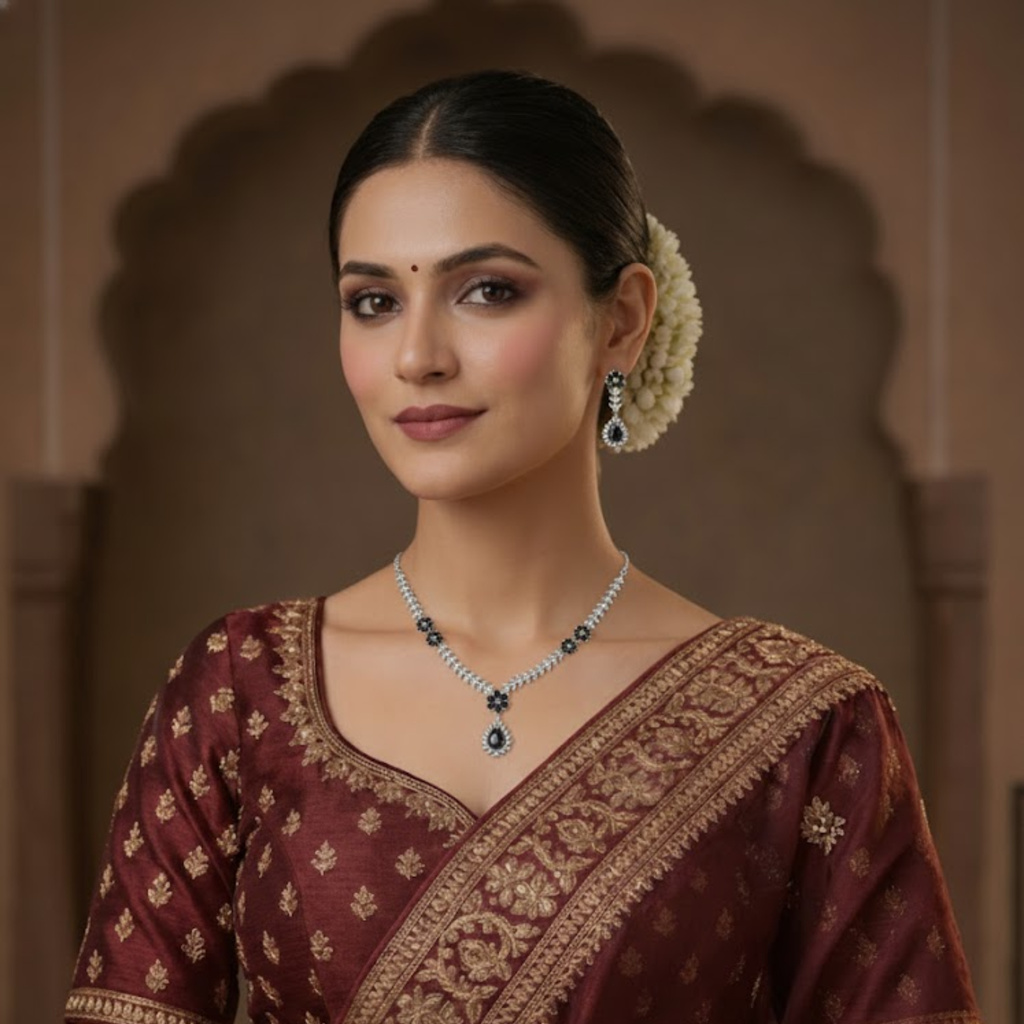 Leaf Motif Crystal Necklace & Earring Set