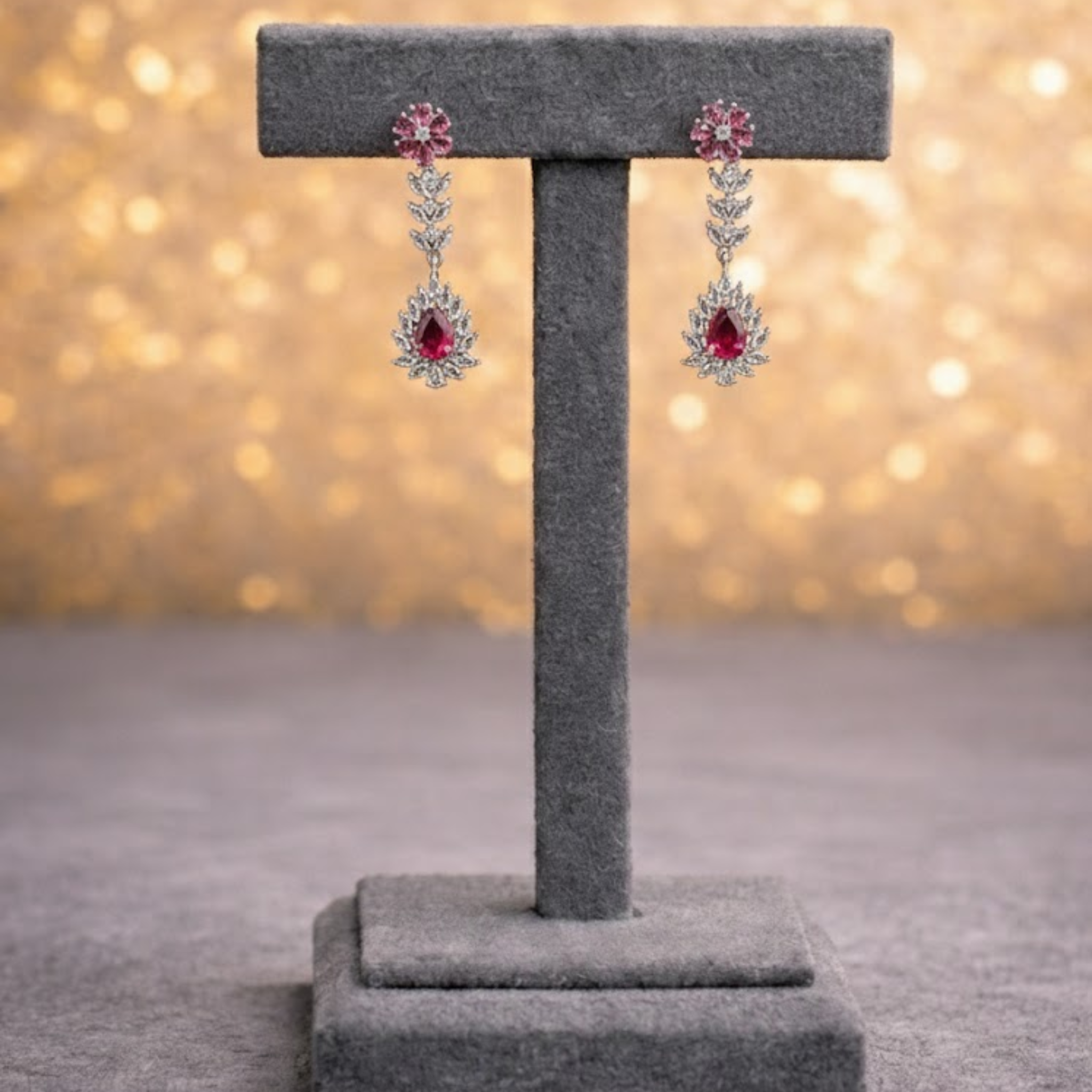 Leaf Motif Crystal Necklace & Earring Set