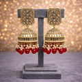 Geometric Jhumka Earrings with Crystal Work & Pearl Fringe