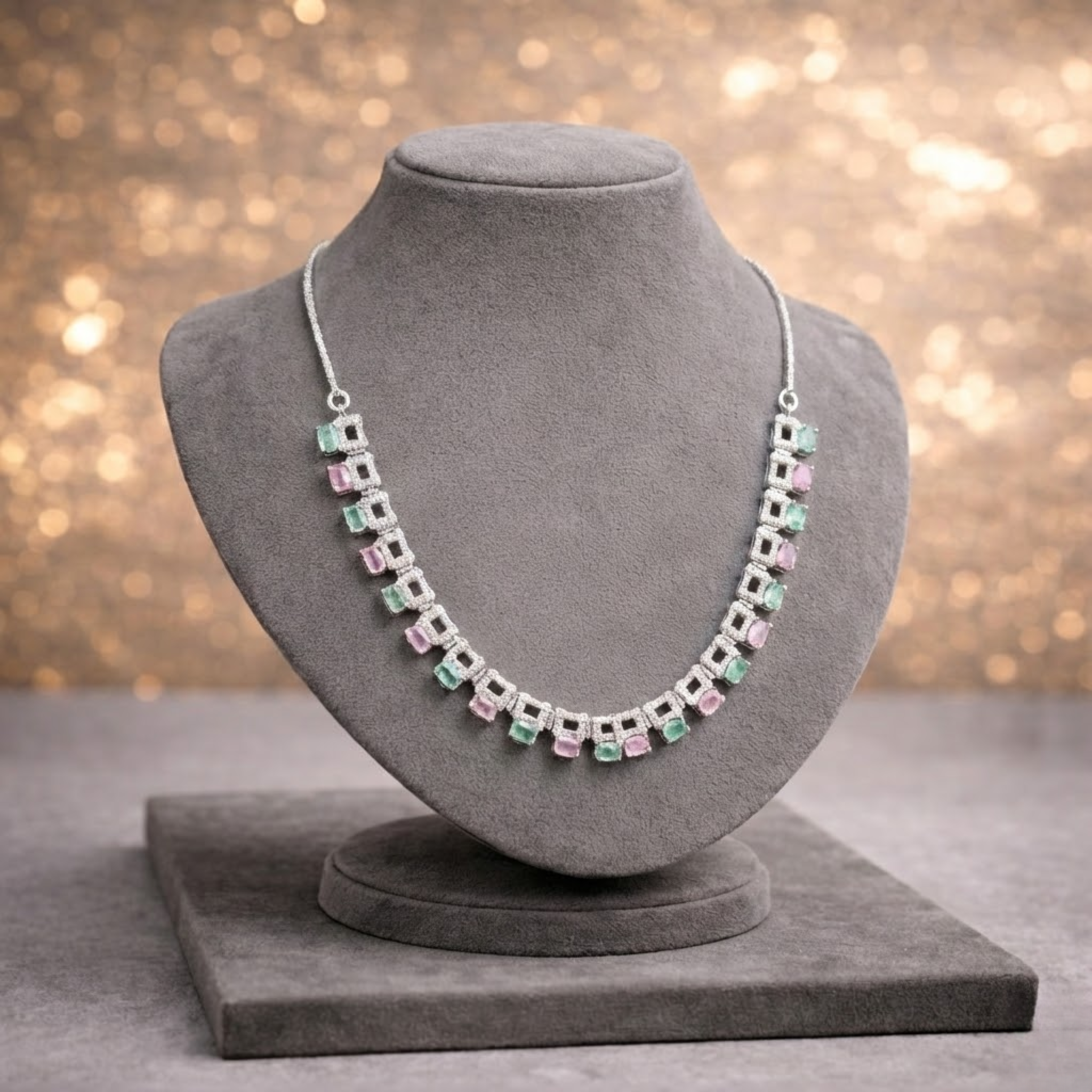 American Diamond Necklace Set – Soft Elegance