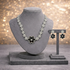 Black & White Floral American Diamond Necklace & Earring Set