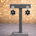 Black & White Floral American Diamond Necklace & Earring Set