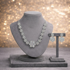 Black & White Floral American Diamond Necklace & Earring Set