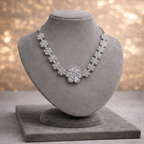 Black & White Floral American Diamond Necklace & Earring Set