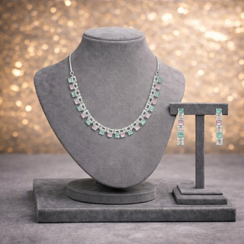 American Diamond Necklace Set – Soft Elegance