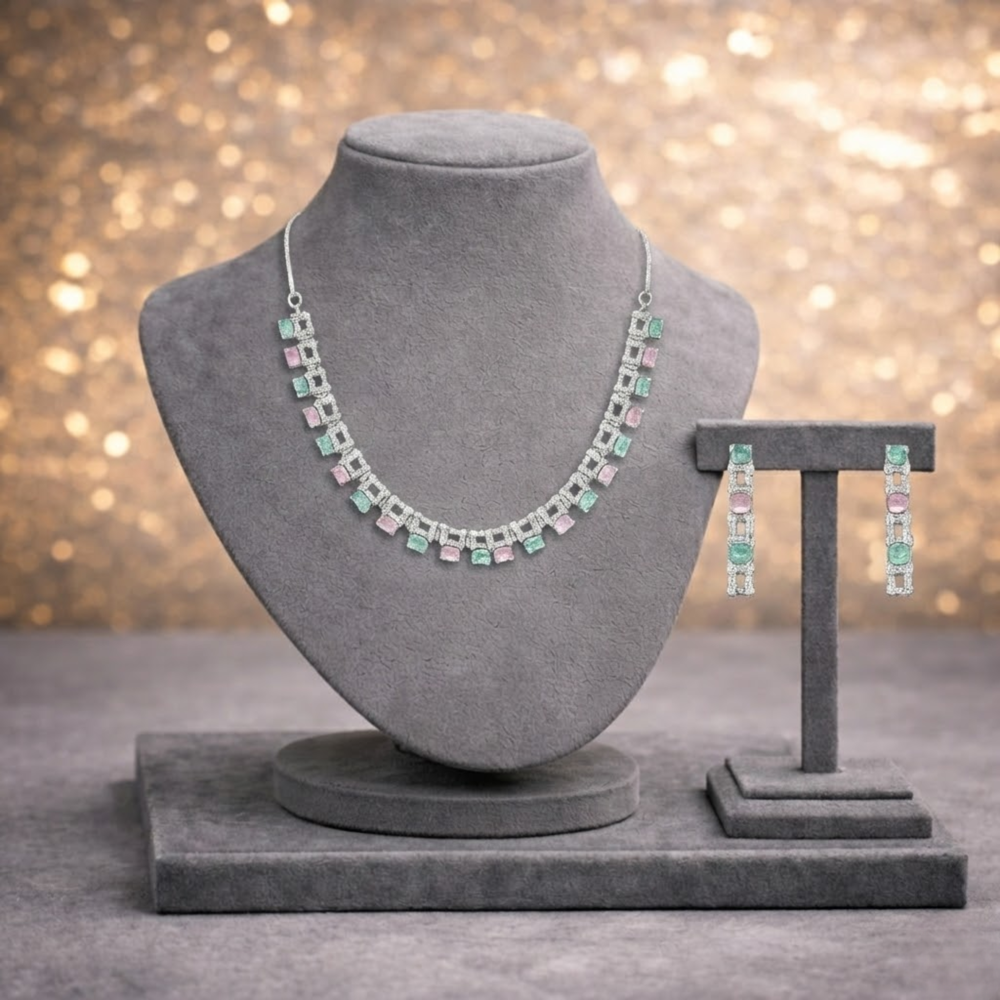 American Diamond Necklace Set – Soft Elegance