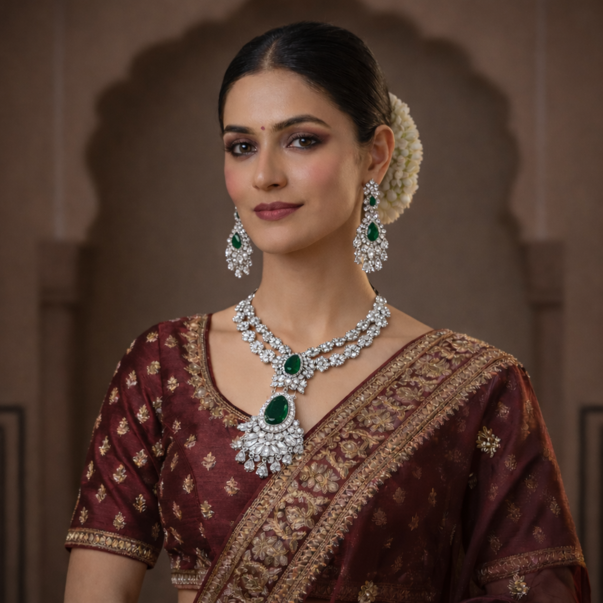 Royal Emerald Cubic Zirconia Multi-Strand Necklace Set