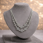 Floral American Diamond Double-Layer Necklace & Earring Set