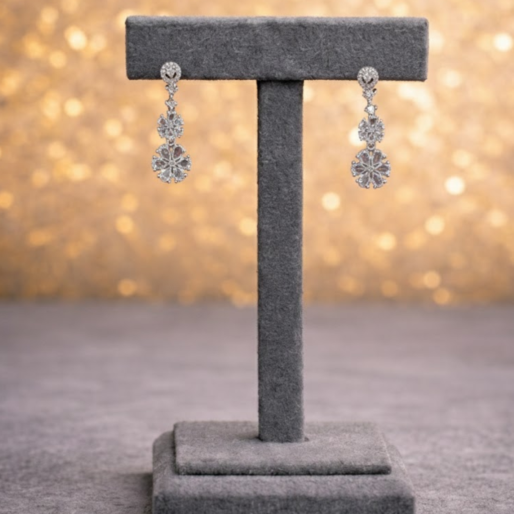 Floral American Diamond Double-Layer Necklace & Earring Set