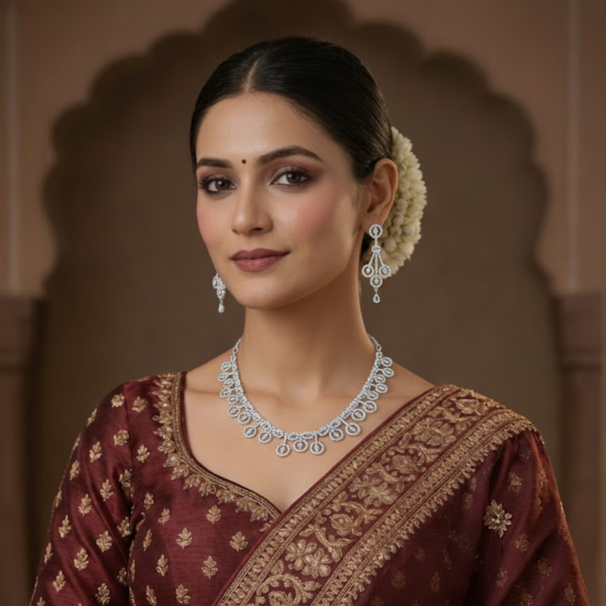 Classic American Diamond Necklace & Earring Set