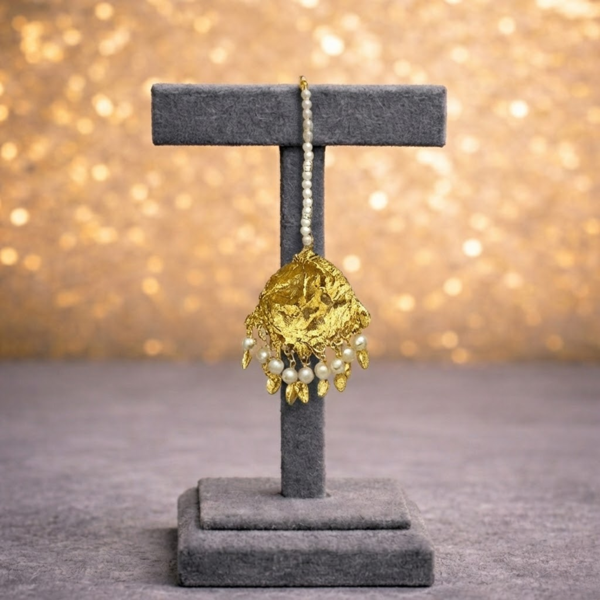 Traditional Temple-Inspired Gold-Plated Pearl Choker Set