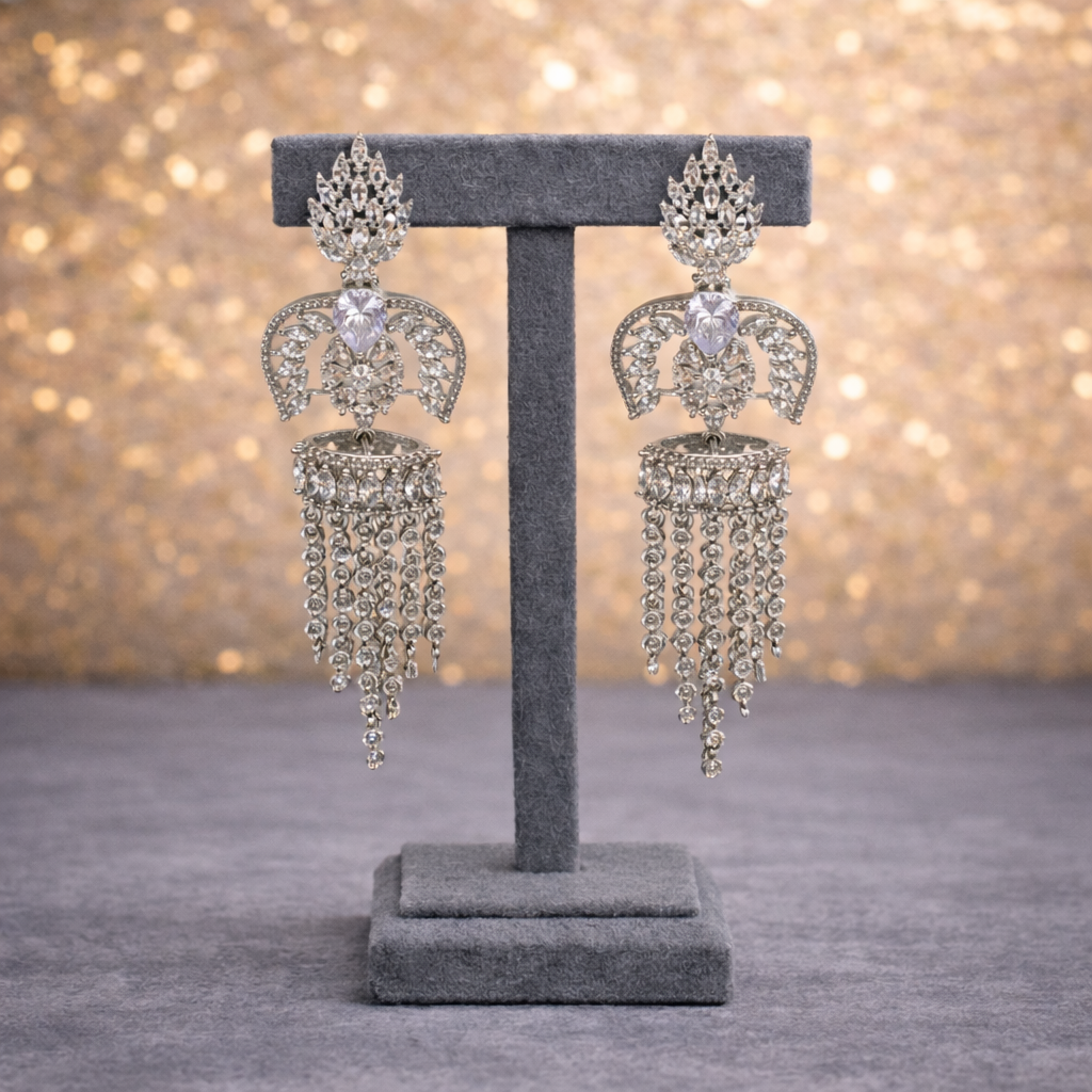 Regal Blue CZ Fusion Jhumka Waterfall Earrings