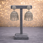 Emerald Halo Silver Jhumka Statement Earrings