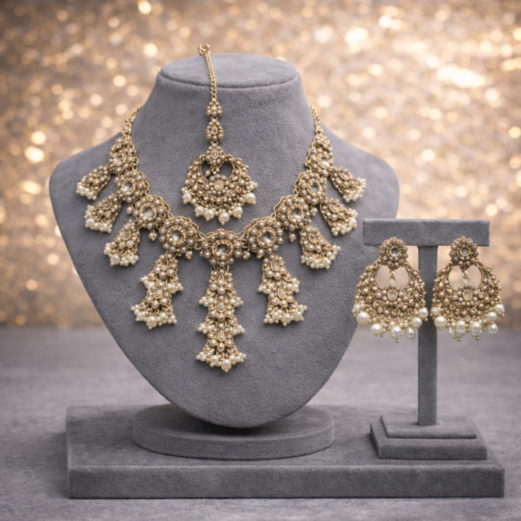Royal Kundan Polki Bridal Choker Set with Pearl Detailing