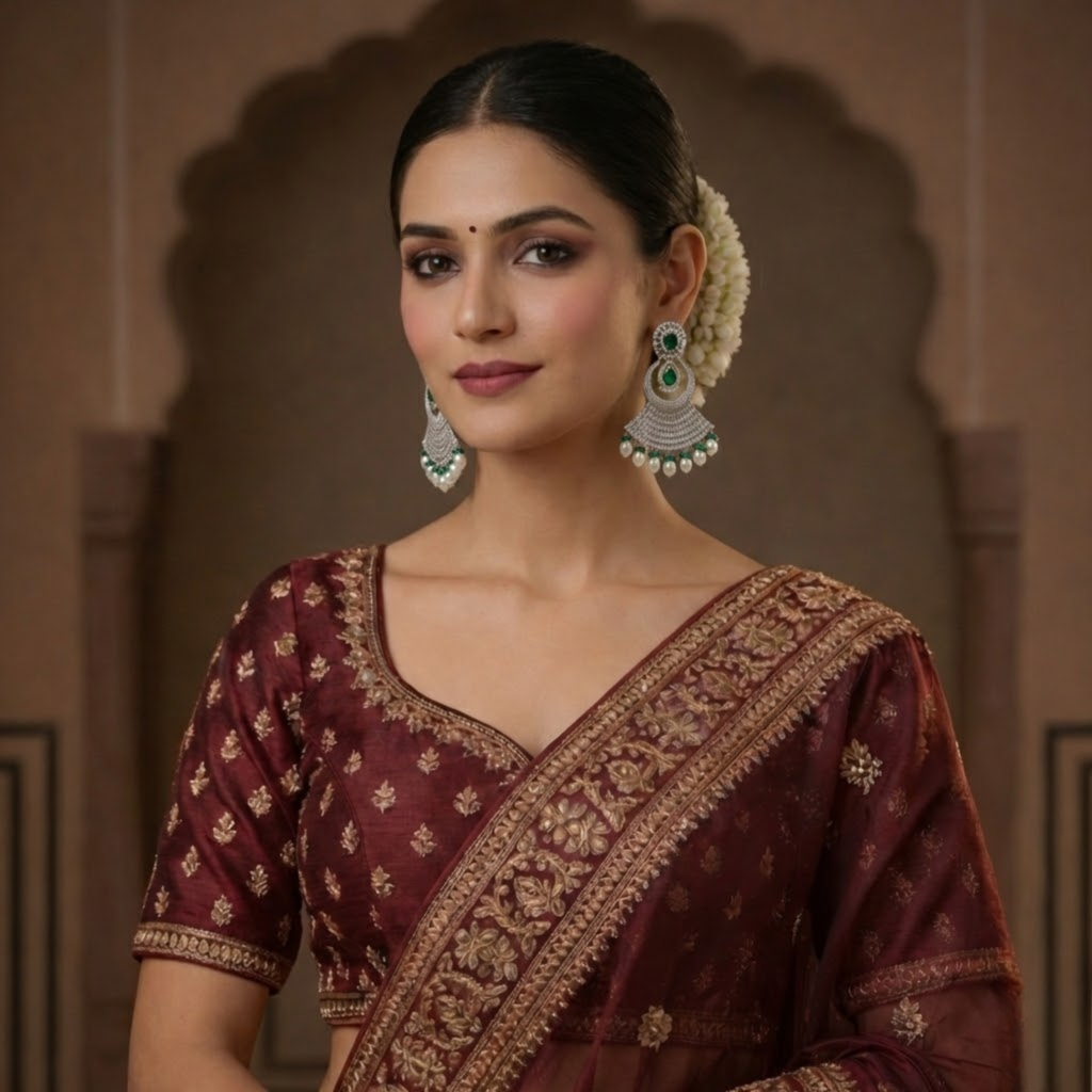 Grand Emerald CZ Chandbali Statement Earrings