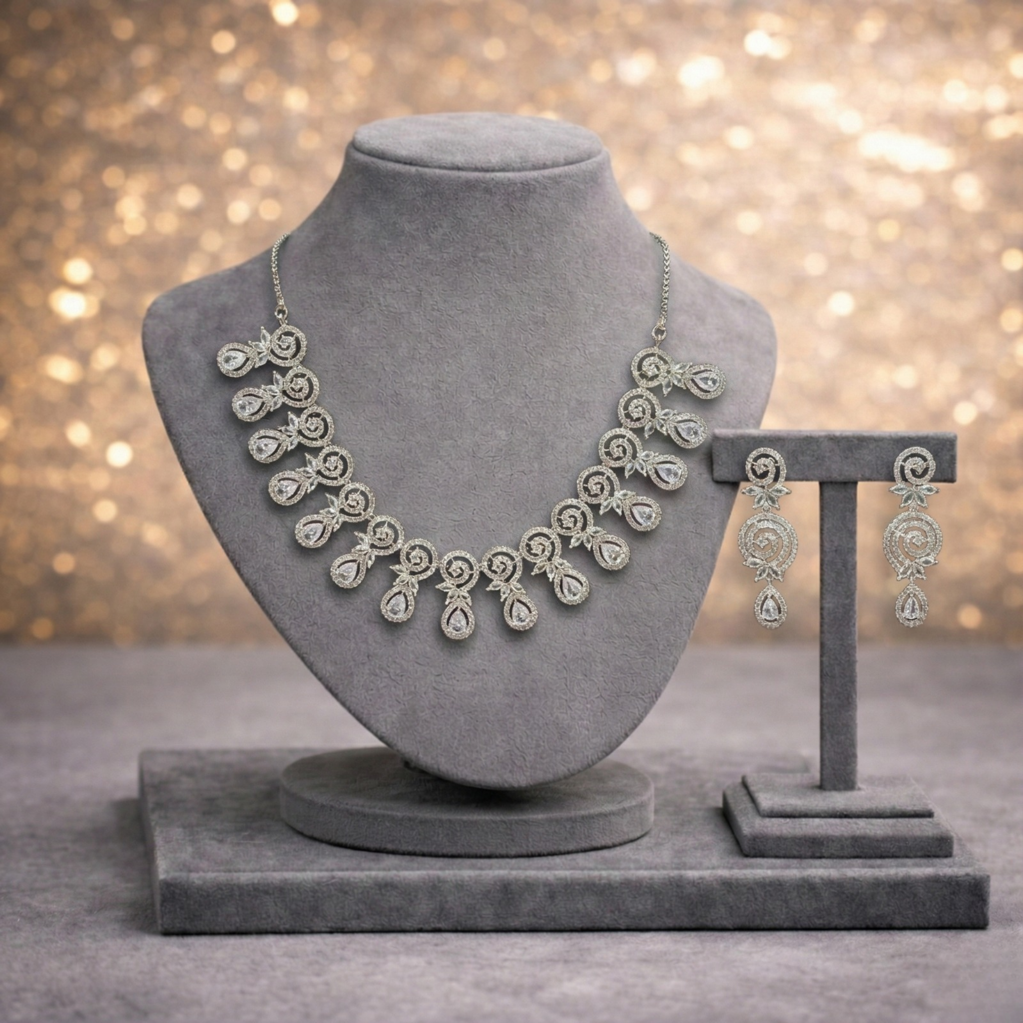 Silver-Tone Swirl & Teardrop Cubic Zirconia Jewelry Set