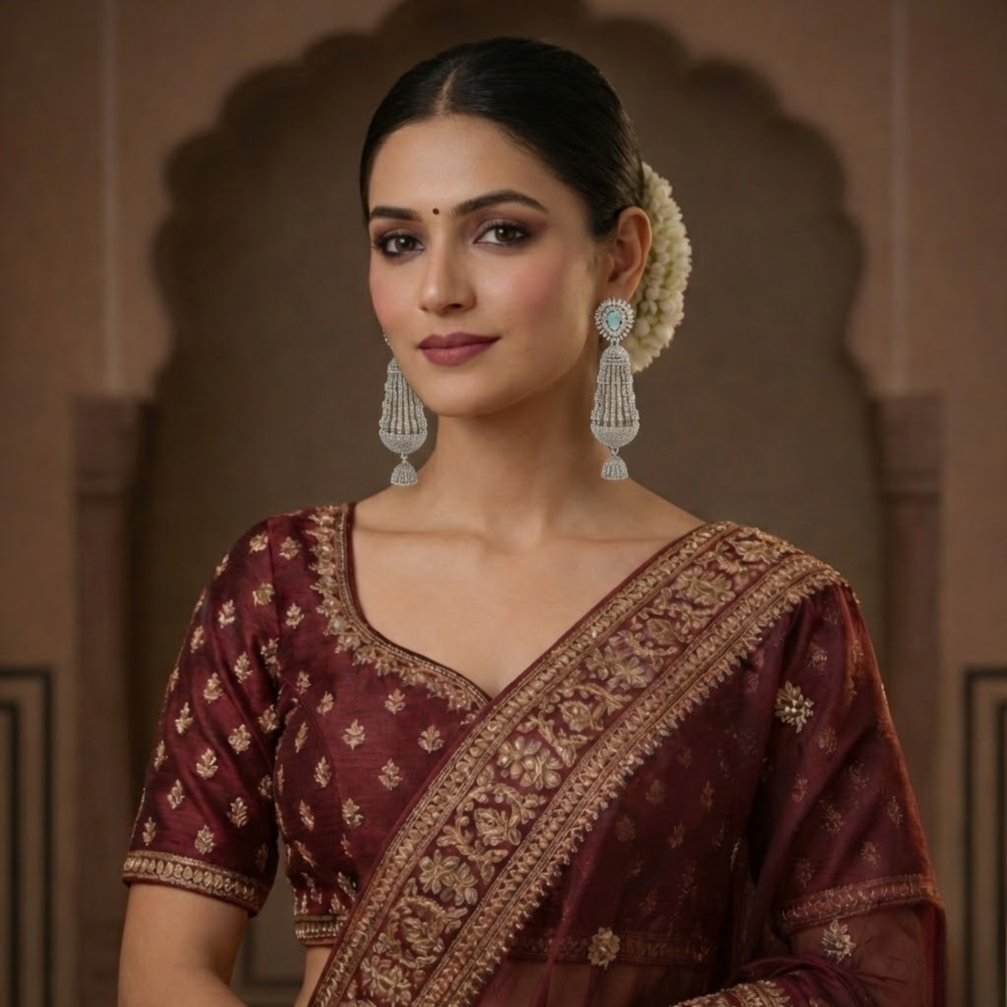 Mint Radiance CZ Architectural Jhumka Earrings