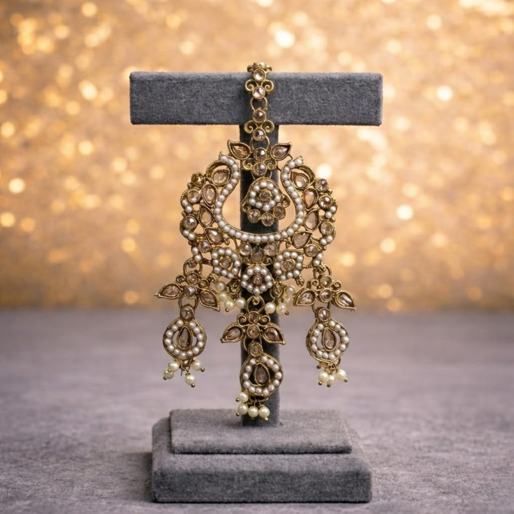 Handcrafted Kundan Bridal Choker Set with Pearl Fringe & Maang Tikka