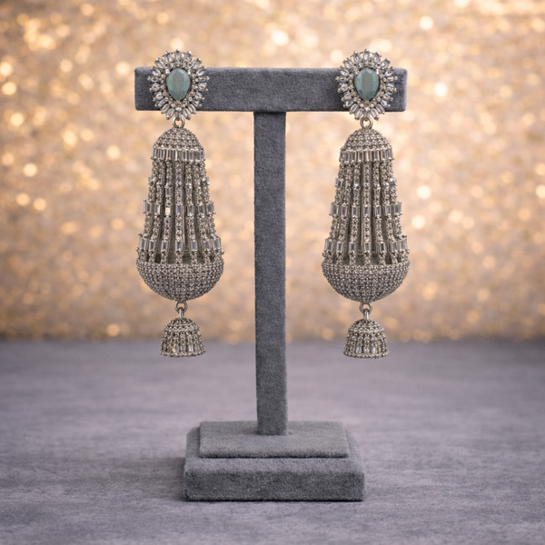 Mint Radiance CZ Architectural Jhumka Earrings