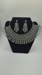 Emerald Green Cocktail American Diamond Necklace Set with Elegant Earrings