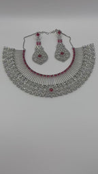 Rani Pink American Diamond Necklace Set with Earrings