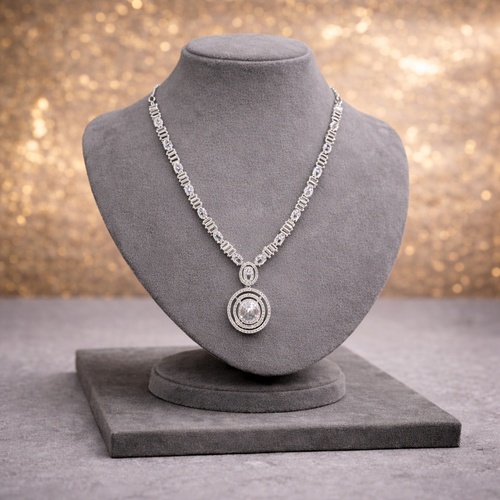 Classic Halo CZ Necklace & Drop Earring Set