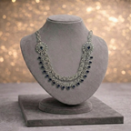 Navy Blue American Diamond Necklace & Earrings Set