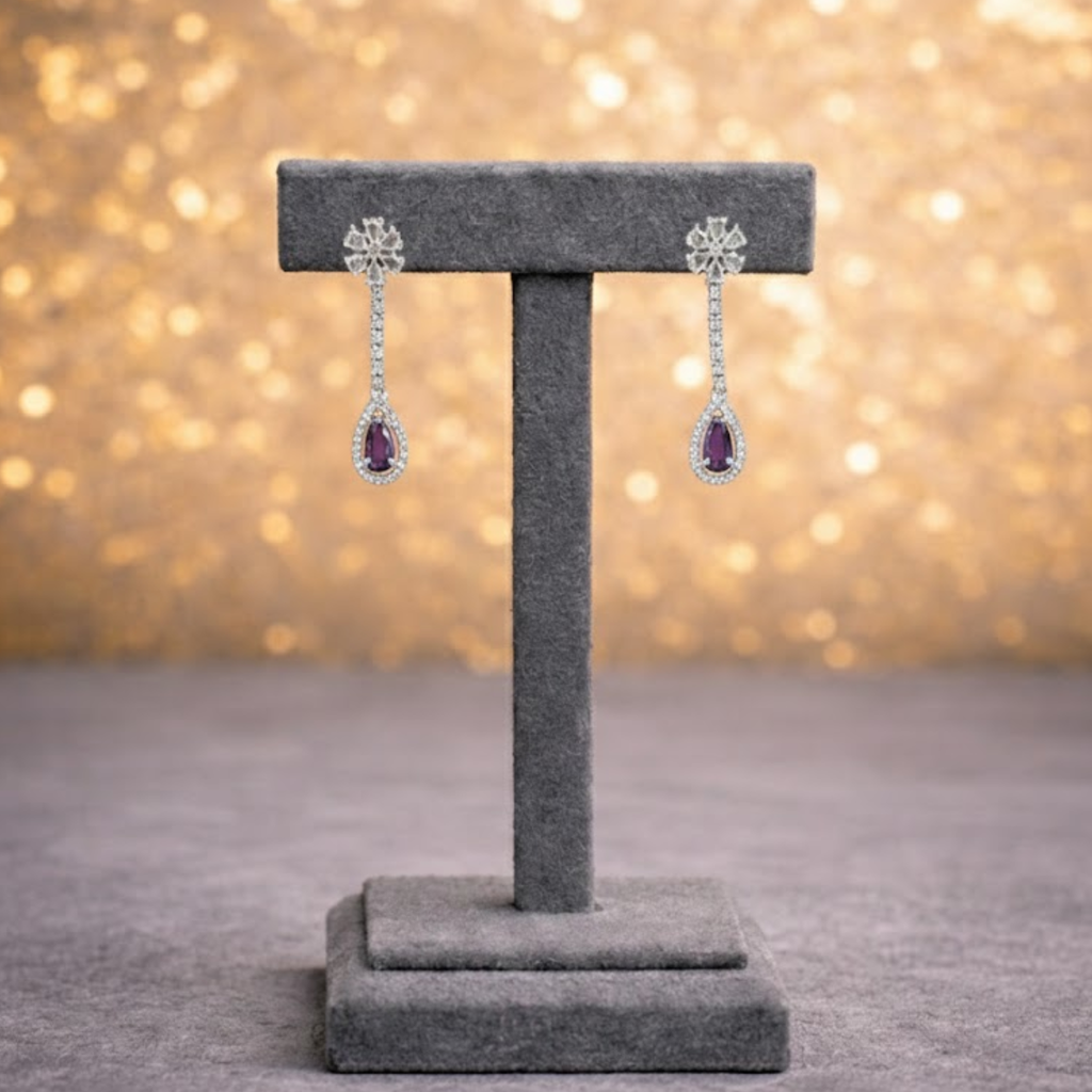 Floral Lattice CZ Necklace & Drop Earring Set