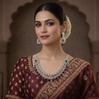 Navy Blue American Diamond Necklace & Earrings Set