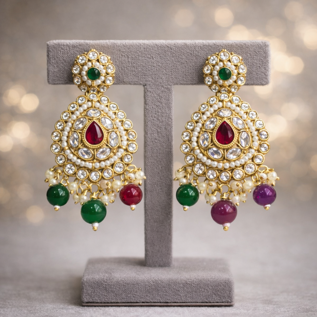 Royal Multicolour Kundan Pearl Necklace Set