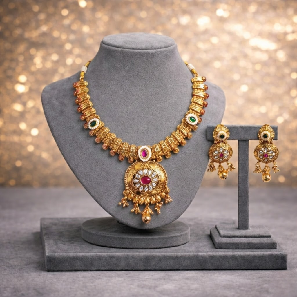 Gold Plated Heritage Necklace & Earrings Set